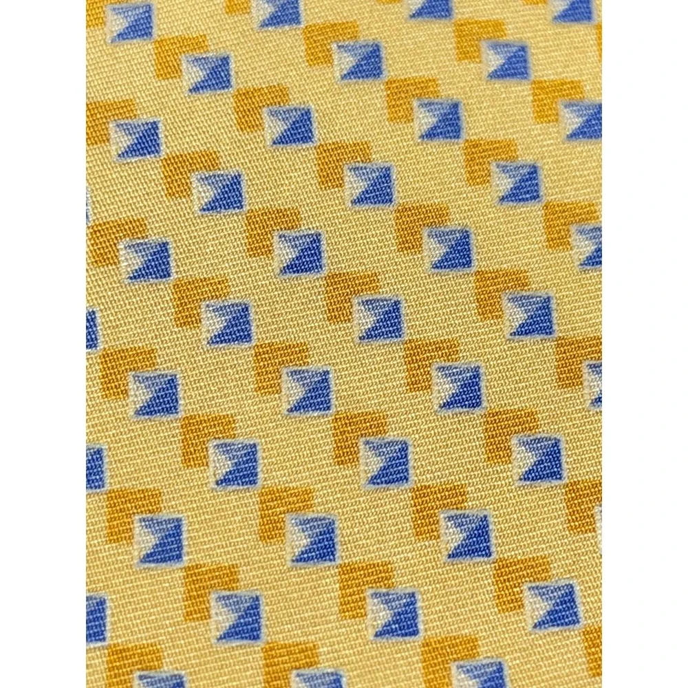 Michael Kors Silk Tie Sz OS‎ Yellow Blue Geometric Diamond Pattern Professional